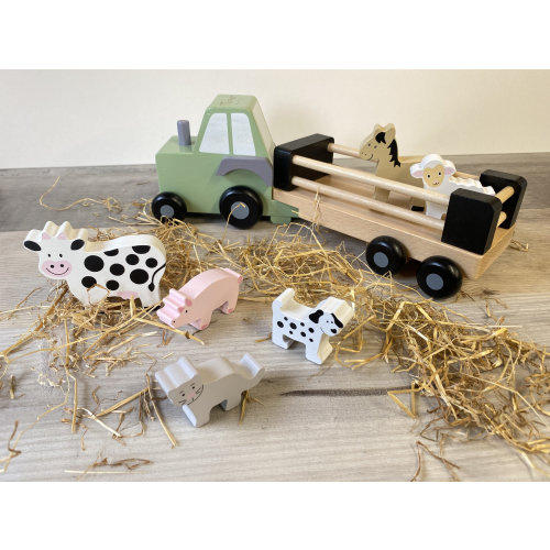 Personalised wooden farm tractor - green wooden tractor -farm animals - christening gift - christmas gift - page boy gift - flower girl gift