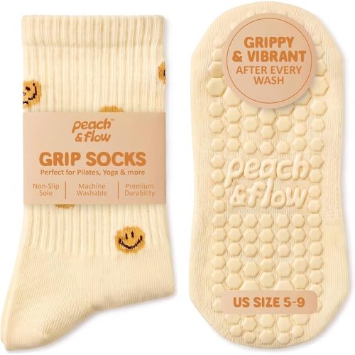 Peach & Flow Pilates Socks with Grips for Women, Cute, Non Slip, US 6-10