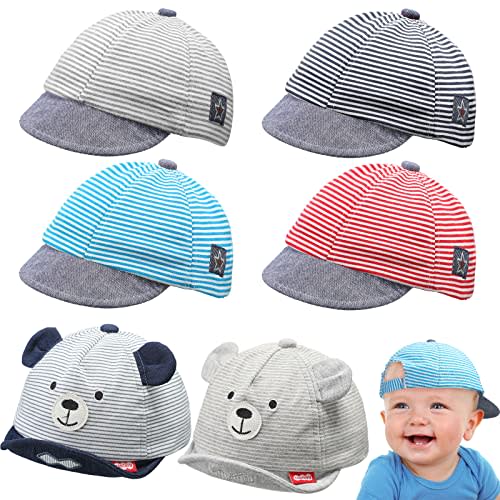 Zhanmai 6 Pieces Baby Boy Baseball Cap Toddler Striped Sunhat Newborn Baseball Hats for 3 Months to 2 Years Old