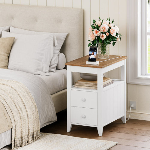 Winston Porter Tacito 23.6'' Tall 2-Drawer End Table with Storage and Charging Station & Reviews | Wayfair