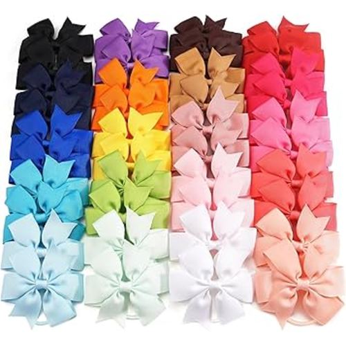 40Pcs Baby Girls 3'' Boutique Grosgrain Ribbon Hair Bows Elastic Hair Ties Ponytail Holder Hair Bands in Pairs for Girls Toddlers Kids Children Teens