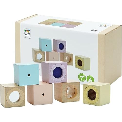 PlanToys® Sensory Blocks Wooden Learning Toy | Montessori Educational Activity for Tactile, Auditory & Visual Exploration | Eco-Friendly Toy for Early Development & Discovery
