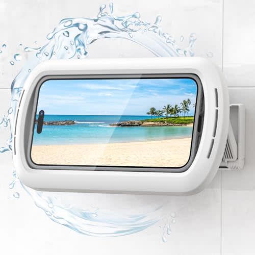 Lamicall Shower Phone Holder with Speaker Holes, IPX6 Waterpoof Case Stand | Bigger Size, Clear Sound, 480° Rotation, Bathroom Wall Mount Accessories for iPhone 17 Pro Max, S26 Ultra, 4"-7" Phones