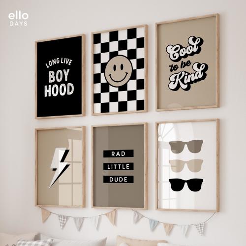Boys Room Wall Decor Set of 6, Boy Gallery Wall Art, Toddler Boy Playroom Decor, Teen Boy Bedroom Prints, Boy Nursery Wall Art