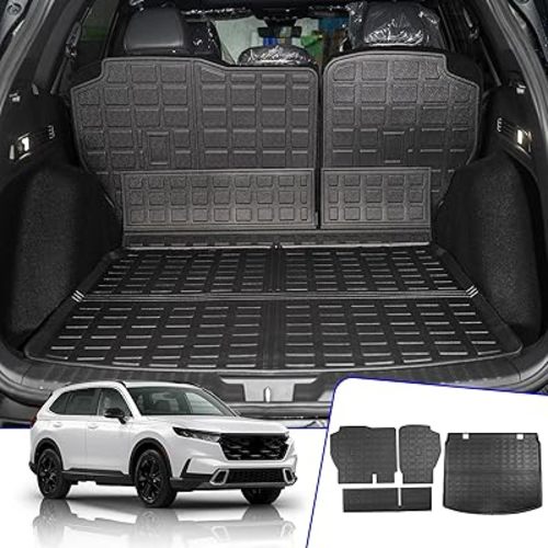 Rongtaod Cargo Mat Compatible with 2023 2024 2025 2026 Honda CRV (Include Hybrid) Cargo Liner Trunk Mat Back Seat Cover Protector Honda CR-V Accessories (Fit Upper Deck, Trunk Mat+Backrest Mats)