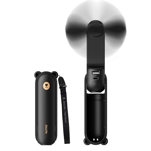 JISULIFE 3 IN 1 Handheld Mini Fan - Portable Fan & Power Bank & Flashlight, 19H Max Cooling, USB Rechargeable, Pocket-Sized for Travel, Cruise, Concerts, Makeup, 2026 Summer Gifts for Women(Black)