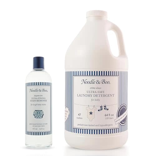 Noodle & Boo Baby Laundry Bundle, Ultra-Strong Stain Remover, Fragrance-Free 16 Fl Oz + Ultra-Safe Baby Laundry Detergent, Crème Douce Scented 64 Fl Oz