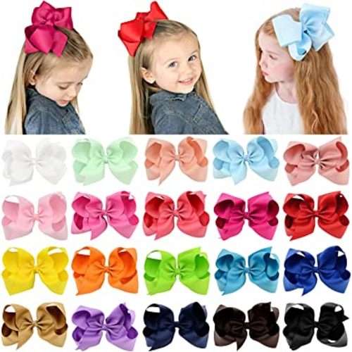 20PCS Big 6 Inch Hair Bows for Girls Grosgrain Ribbon Toddler Hair Accessories with Alligator Clips for Toddlers Baby Girls Kids Teens
