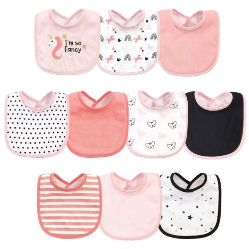 Hudson Baby Infant Girl Cotton and Polyester Bibs 10pk, Im So Fancy Unicorn, One Size