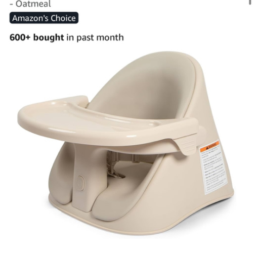 Boppy Proper Posture Floor & Booster Seat with Infant Insert - Ergonomic Baby Chair & Portable Booster Seat with Tray, Adjustable 4-36 Months, Dishwasher-Safe Tray - Oatmeal