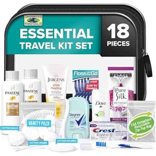 Convenience Kits International Women's Ultimate 18-Piece Travel Toiletry Kit, TSA-Friendly & Ready to Go