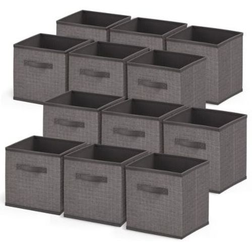 Nestl Set of 12 Foldable Cube Storage Bins, Fabric Storage Bins with Handles, Gray Cubby Organizers