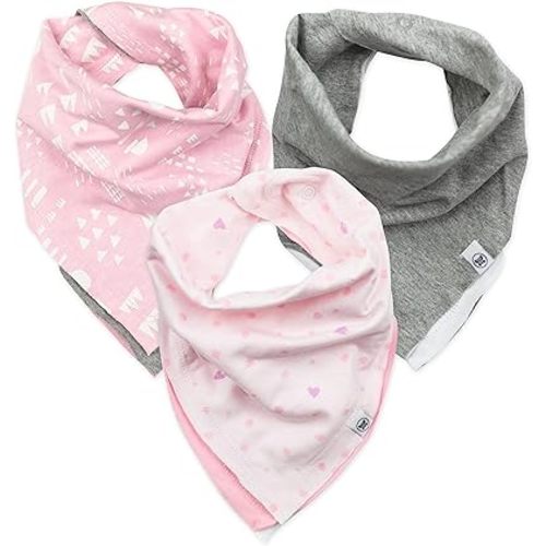 HonestBaby Girls Organic Cotton Bandana Drool Bib Multipack, 3-Pack Love dot, One Size