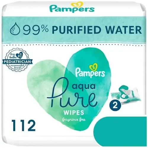 Aqua Pure Baby Wipes Unscented, 99% Pure Water, 2 Pack 112 Total Count, Skin-Loving, Unscented, 0% Alcohol, Fragrance, Parabens, And Latex