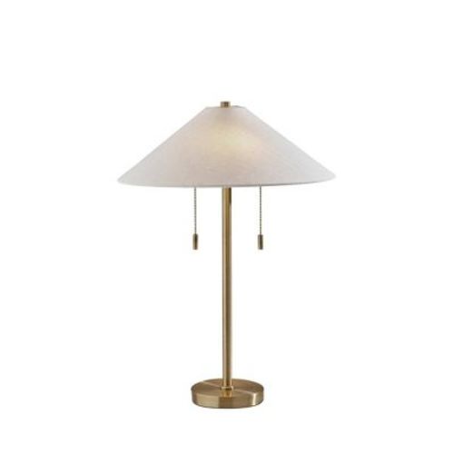 Adesso Claremont Table Lamp Antique Brass: Off-White Linen Shade, Dual Pull Chain, ETL Listed