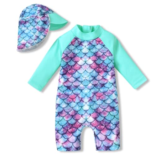 Aalizzwell Baby Girls Long Sleeve One Piece Bathing Suit with Hat