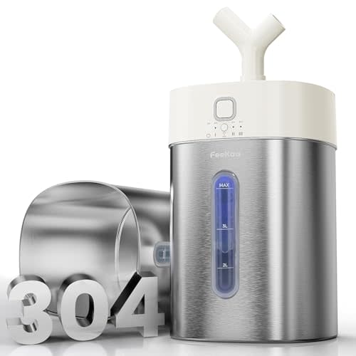 Feekaa Stainless Steel Humidifier, Easy Clean Dishwasher Safe, 4L/1Gal Cool Mist Humidifiers for Bedroom, Humidifiers for Baby, Humidifier Large Room for Nursery, Plant, Office, Living Room, White