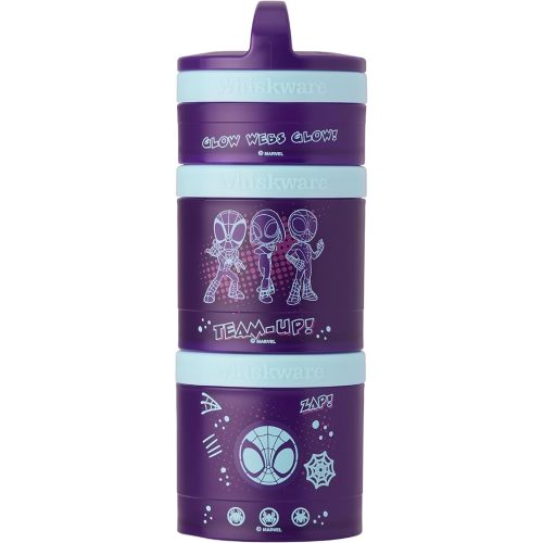 Whiskware Spider-Man Team Spidey Stackable Snack Containers for Babies, Kids, and Toddlers, 3 Stackable Snack Cups for School or Travel, Cupholder Friendly, Glow Webs Glow!