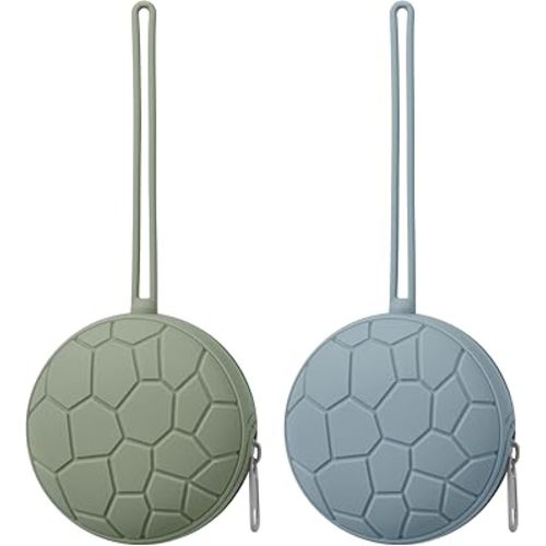 2 Pack Silicone Pacifier Holder Case, Soft Silicone Newborn Baby Silicone Pacifier Holder for Boys & Girls, Portable Silicone Pacifier Container Case (Sage/Ether)