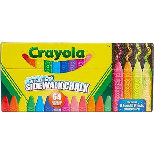 Crayola Ultimate Washable Chalk Collection (64ct), Bulk Outdoor Sidewalk Chalk for Kids, Anti-Roll Sticks, Outdoor Activities & Toys for Kids, Ages 3, 4, 5