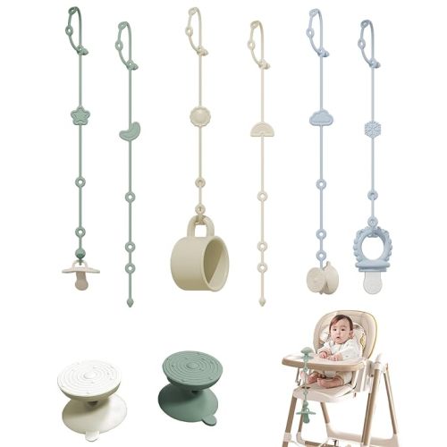 6 Pack Silicone Baby Toy Straps with 2 pcs Suction Cup Bases, Silicone Pacifier Holder, Toy Strap,Adjustable Toy Holder for Stroller Accessories, Car Seat, Highchair,Crib (A)