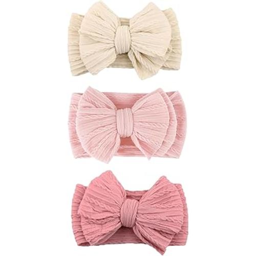 Baby Bows Headbands Nylon Hairbands Baby Girl Bows Hair Accessories for Infant Toddler Essentials (Beige Blush Pink, mid)