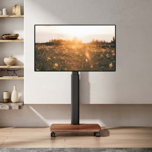 FITUEYES Rolling TV Floor Stand for 32 - 70 Inch TVs, Elegant Portable TV Stand with Upgraded 360° rotating wheels,Walnut
