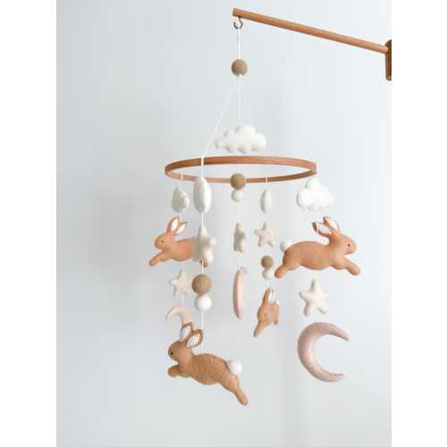 Handmade Bunny Baby Mobile, Wool Felt Nursery Decor