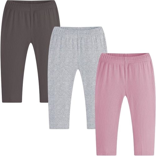 Baby Girls' 3-Pack Pants Cotton Solid Ribbed Pants Girls Bottoms Pull On Leggings Joggers