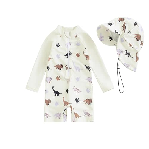 Socutebabe Toddler Infant Baby Boys Swimsuit Kids Rash Guard One Piece Newborn Zipper Bathing Suit Swimwear with Hat