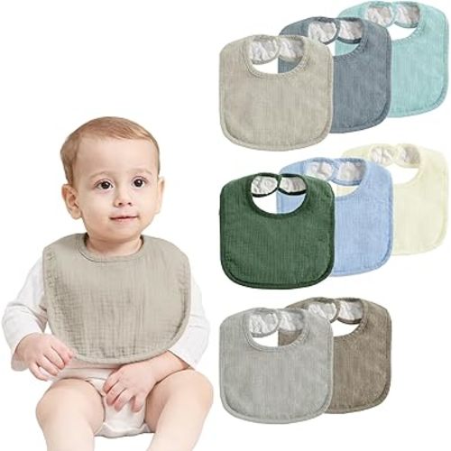 JELLYMONI 8 Pack Muslin Drool Bibs for Babies - Soft Adjustable Bandana Bib with Snaps, Absorbent Unisex Teething Bib for Newborn Girls & Boys