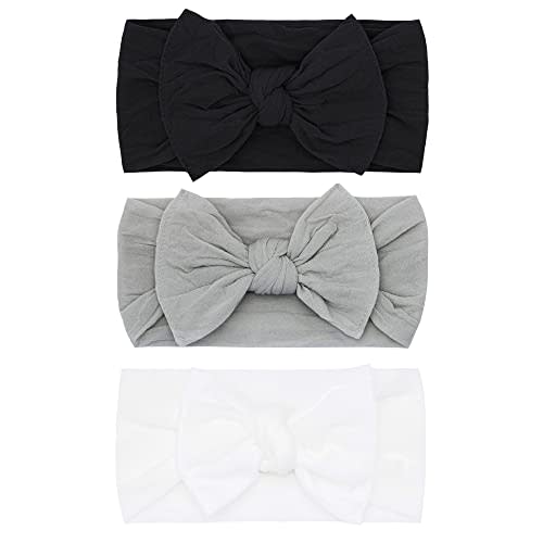 Baby Bling Bows - Newborn to Little Baby Girl Bows, 3PK CLASSIC KNOT Nylon Super Soft Stretchy Toddler Headbands, Perfect Hair Accessories Head Bands for Infant Kids, Made in the USA