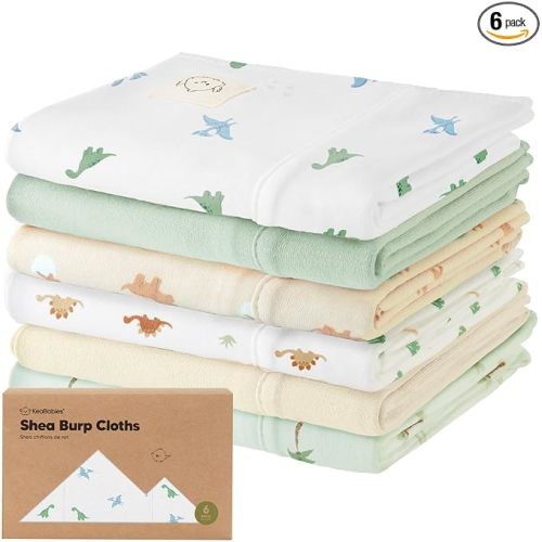 Organic Burp Cloths Baby Boy, Girl - 6-Pack Large 100% Cotton Burping Cloths for Babies, Spit Up Rags, Super Absorbent, Ultra Soft Newborn Rag, Gender Neutral, Machine Washable, Durable (Roarsome)