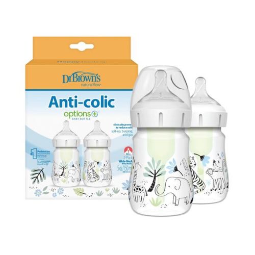 Dr. Brown's Anti-Colic Options+ Wide-Neck Baby Bottle - Jungle Designs - 5 fl oz/2pk