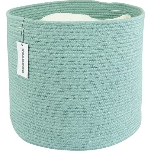 XUANGUO Cotton Rope Basket For Girls Boys Kids 16”X14” green