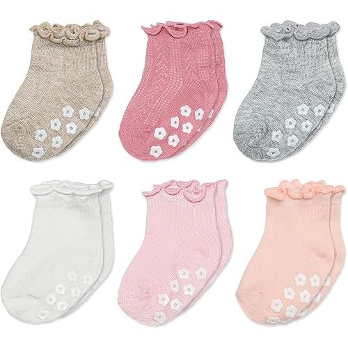 Mother's Choice Organic Cotton Blend Baby Socks 6 Pairs – Non-Slip Grip Socks for Infants & Toddlers, Soft Breathable