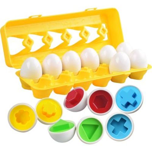 Etokfoks 12 Piece Matching Eggs Set Color and Shape Recognition Montessori Toy for Toddlers Sensory Learning Fine Motor Skills Ages 18M+