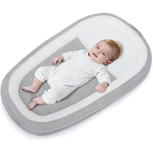 Baby Lounger, Portable Infant Support Cushions for Newborn 0-24 Months, Soft Washable Baby Nest with Thickened Support, Newborn Baby Essentials Gift for Home and Travel, Supervised Use