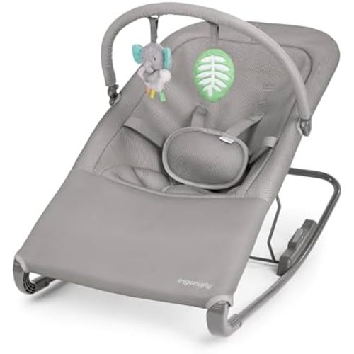 Ingenuity Nestle Vibrating Rocker, Lightweight Foldable Infant Seat with Breathable Fabric, 2-Position Recline, Mini Vibration Unit, 5-Point Harness, Travel Bag