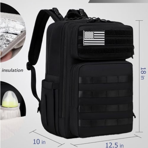 Large Dad Diaper Bag Backpack, Tactical Style, Black