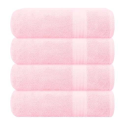 GLAMBURG Premium Cotton 4 Pack Bath Towel Set - 100% Pure Cotton - 4 Bath Towels 27x54 - Ideal for Everyday use - Ultra Soft & Highly Absorbent - Pink