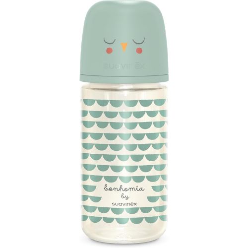 Suavinex Bonhomia Glass Baby Bottle with SX PRO Silicone Nipple, Anti Colic Baby Bottles, Baby Bottles for Breastfed Babies, Medium Flow, 3mo, 8oz, Beige