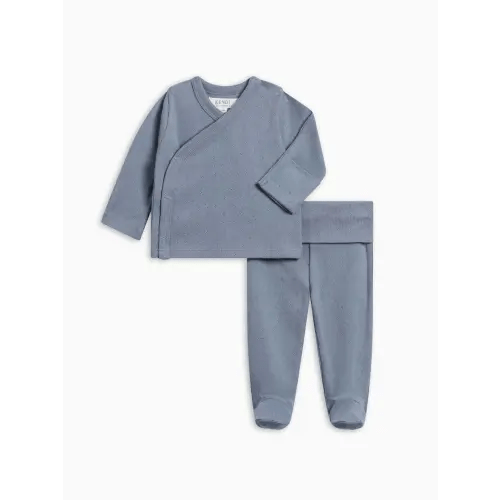 Darie Pointelle Kimono Top and Pant Set - Bluen