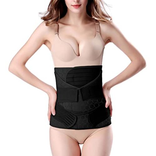 ChongErfei 3 in 1 Postpartum Belly Wrap - Recovery Belly/Waist/Pelvis Belt Black Band,Black One Size - One Size (Pack of 1)