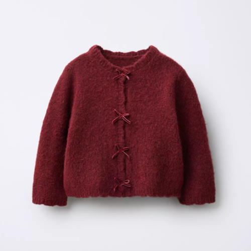 VELVET BOW CARDIGAN - Maroon | ZARA United States