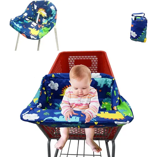 Pozico 2-in-1 Shopping Cart Cover for Baby – High Chair Cover, Grocery Cart Cover, Machine Washable with Portable Cloth Bag – Baby Cart Seat Cover for Boys & Girls – Dinosaur Design