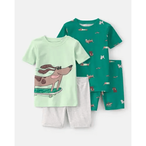 Baby Boy Skateboard Dog Cotton Short-Sleeve Snug Fit 4-Piece Pajama Set - Green | Carter's