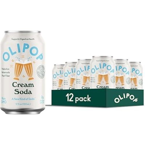 OLIPOP Prebiotic Soda Pop, Cream Soda, A New Kind of Soda Packed with Prebiotics, Fiber, and Botanicals, Gluten Free, Vegan, GMO Free, 12oz (12-Cans)