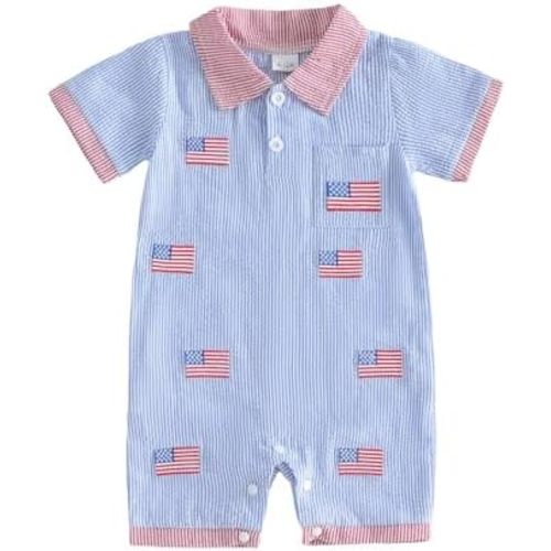 Newborn Baby Boy 4th Of July Outfit American Flag Romper Stripe Short Sleeve Lapel Jumpsuit Fourth Of July Clothes