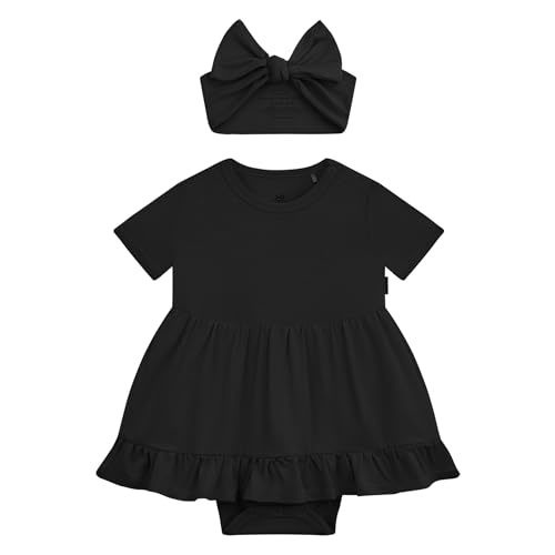 EASWEET Infant Baby Girl Bodysuit Dress with Hairband Set, Bamboo Viscose Summer Clothes Outfit